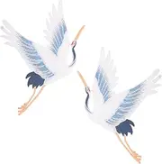 Generic 2pcs Crane Shape Sew Patches Cute Embroidered Repair Patches for Jeans and Clothes Durable Material for DIY Clothing Decoration and Accessories