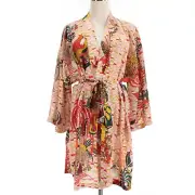 Rumisu NWT Printed Robe Size Small/Medium in Pink/Multicolor 100% Silk