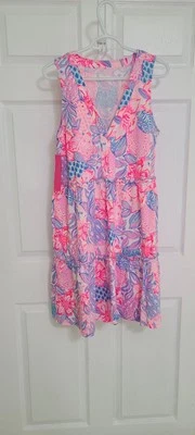 NWT Lilly Pulitzer Lorina V-Neck Dress Ruffle Pink Isle Snappy Turtle Size M