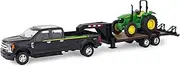 TOMY John Deere Tractor & Ford Pickup with Gooseneck Trailer & John Deere Big Farm Interactive Skid Steer Toy Set with Lights & Sounds, Yellow