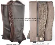 8Y Brown Leather Ribbed Elastic Gusset half Chap+Free 8Y Synthetic half chap
