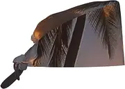 [POCUK] Sunrise Tropical Palm Tree Still Comfortable Cleaning Work Cap Cooking Catering Chef Kitchen Beanie Adjustable Strap Black, Black, One Size