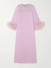 [Huishan Zhang] Huishan Zhang - Elias Feather-trimmed Crystal-embellished Crepe Gown - Pink - UK 8 UK 8 Pink