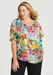 [TS] Taking Shape Natural Rosa Top Size 16 in Print, Viscose - Plus Size Women's Tops & T Shirts Print