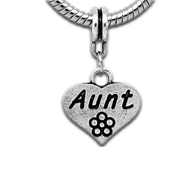 Family Dangle Charm "Aunt" Spacer Bead For Snake Chain Bracelet Includes 2 Silic