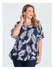[Taking Shape] Salsa Ruffle Luna Top in Navy Palm Print