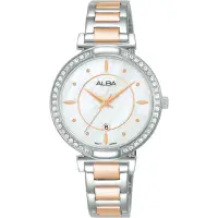在飛比找momo購物網優惠-【ALBA】雅柏 珍珠貝晶鑽女錶-玫瑰金x銀/31mm(AH