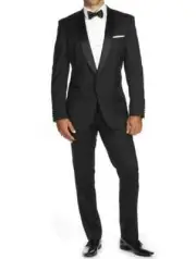 Bryan Michaels Black Satin Peak Lapel With Trim Tuxedo Jacket Solid 44S $328