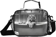 Insulated Lunch Box Big Cat Bathtub Funny for Women Men - Ideal for Work, Picnics - Includes Adjustable Shoulder Strap