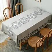 MOTYYA Tassel Tablecloths Heavy Duty Cotton Linen Fabric Table Cover for Rectangle Table Wipe Clean TPU Water Proof Table Cloth for Kitchen Dining Table, Buffet, Parties, 140 * 220cm(55" x 86")