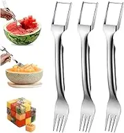 Proxima Direct 3 Pack 2 in 1 Stainless Steel Fruit Cutter Watermelon Fork Slicer Cutter Slicer Tool Dual Head Fruit Forks Slicer Knife for Home Parties Camping