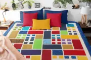 Patchwork Grandma's Garden Window, Scrap colors FINISHED QUILT - Queen