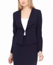 New $420 Tahari Asl Women'S Petite Blue Draped Kiss-Front Blazer Jacket Size 4p