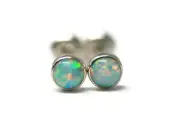 Tiny 4mm Simulated Opal Sterling Silver Stud Earrings