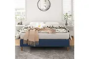 DREAMO Metal Mattress Foundation Platform Bed with Fabric Navy Cover King Size