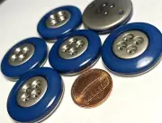 6 Large Glossy Deep Blue Plastic Metallized Back Buttons 28mm 1 1/8" 12730