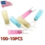 Heat Shrink Fork #10 M5 Stud Wire Spade Crimp Connectors Terminals 22-10AWG US
