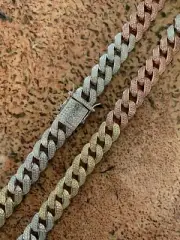 Men's Miami Cuban Link 12mm Chain Solid 925 Silver Tri Color Plated CZ