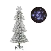 Costway Round Branch White Flocked Christmas Tree Projection Light Xmas Decoration w/Top Lights