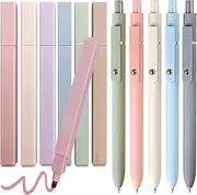 Highlighters and Gel Pens Set - 6 Pastel No Bleed Highlighters, 5 Smooth Black Ink Pens - Aesthetic, Cute Bible Highlighters and Pens
