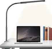 LED Desk Lamp, brightower Flexible Gooseneck Architect Table Lamp with Clamp, Eye-Caring Reading Light with USB Adapter, 3 Color Modes &10 Brightness Dimming Levels Lamp for Home Office, 12W (Black)