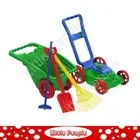 Kids Play Pretend 5 Pc Gardener Set mower garden cart hoe rake and shovel