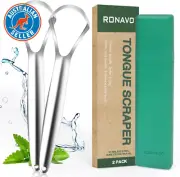 Tongue Scraper Stainless Steel (2 Pack), Cure Bad Breath Medical Grade Tongue Cl