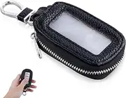 Leather Car Key Fob Cover Pouch, Universal Auto Smart Key Fob Case Bag with Zipper Portable Car Remote Protector Key Holder for Keychain, Black, 12.5x5.5x2cm/4.92x2.17x0.79in