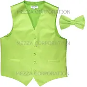 New Men's Vesuvio Napoli Tuxedo Vest Waistcoat Bowtie prom party Lime Green