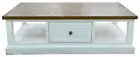 LUCIA SOLID ACACIA/PINE TIMBER COFFEE TABLE 2 DRAWERS WHITE/OAK HAMPTON STYLE