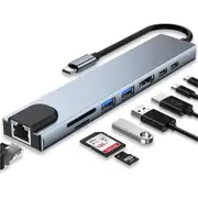 8 in 1 USB C Hub, Multi Port Adapter with SD TF Card Slot, 4K HDMI and 100W PD, USB C Port, Suitable for Docking Stations of Dell/Surface/HP/Lenovo Laptops