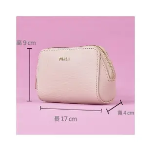 【FURLA 芙拉】FURLA Electra金字字母LOGO防刮牛皮拉鍊化妝包(糖果白)