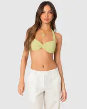 EDIKTED Womens Twisty Textured Bra Top GREEN