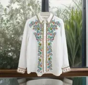 Stunning Boden Embroidered Linen Shirt White Multi Size 10R - New with Tag