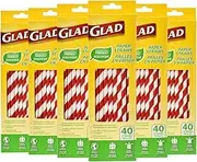 Glad Eco-Friendly Paper Straws | 6 Pack Biodegradable Paper Straws | Red and White Striped Straws, 40 Ct per Pack | 240 Straws Total | Red and White Straws, Drinking Paper Straws