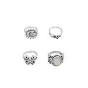4pcs Butterfly Gem Ring Set Retro Sun Relief Rings Women Fashion Jewelry