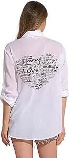 [ELAN] Women's Love Heart Graphic Long-Sleeve Button-Down Shirt