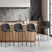[OIKITURE] 4PCS Bar Stools 62cm Seat Height, Bar Stools Set of 4 with Premium Faux Leather Backrest Counter Kitchen Chairs Dining Chair, Black