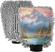 XYMZR Moutain Landscape Forest Absorbent Microfiber Car Wash Mitt, Funny Cute Anime Scratch Free for Cars Cleaning, Home Cleaning Mitts, 2 Pack, 10.24” L x 7.09” W