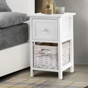 2 PCS Bedside Table wicker basket Paulownia wood Sturdy structure - White