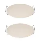 2x Davis & Waddell Round Pizza Stone Baking Tray w/ Rack 36x33cm Natural/Silver