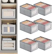 Wardrobe Clothes Organiser,6 Pack Wardrobe Organiser, See-Through Window For Home Storage & Organisation,Foldable Storage Containers With Handle For Jeans,Underwear,Blankets