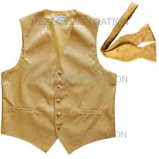 New Men's Vesuvio Napoli Paisley Tuxedo Vest Self-tie Bowtie prom party Gold