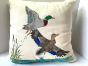 Ducks Flying Off Pond Pillow Exquisite Hand Painted Detail Fabulous GIFT!
