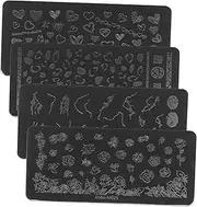 4pcs Nail Template Valentine Nail Stencils Body Markers Nail Kits Temporary Markers Nail Polish Stencils Nail Art Stamper Nail Stamping Stainless Steel Self Made Steel Nail