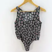 MOTEL Womens Sz S Black & Daisy Print Sleeveless G-String Style Bodysuit