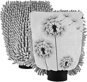 XYMZR Floral Black White Butterfly Absorbent Microfiber Car Wash Mitt, Funny Cute Anime Scratch Free for Cars Cleaning, Home Cleaning Mitts, 2 Pack, 10.24” L x 7.09” W