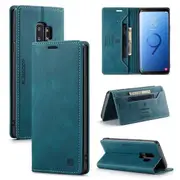 SupRShield For Samsung Galaxy S9+ /S9 Plus Case RFID Blocking Retro Flip Premium Leather Card Holder Wallet Cover - Cyan Blue