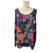 NWT Chico's Touch Of Cool Floral Polished Tank Navy Blue Size 4/Women's XXL Pink