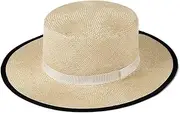 [Generic] Women’s Flat Top Jute Straw Hat with Contrast Edge and Chin Strap, Summer Wide Brim Sun Hat for Outdoor Travel